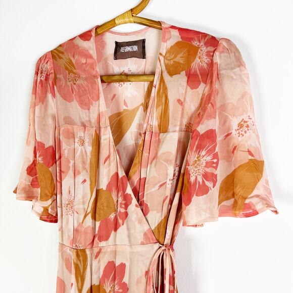 Reformation Pink floral maxi wrap short sleeve dress Julienne Size Medium - Picture 6 of 9